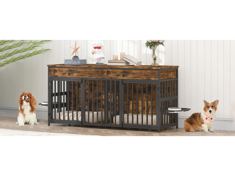 Tucker Murphy Pet 72x24x34 Inch Double Dog Crate Furniture With Bowl Holder Wayfair